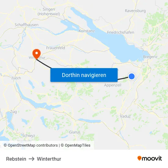 Rebstein to Winterthur map