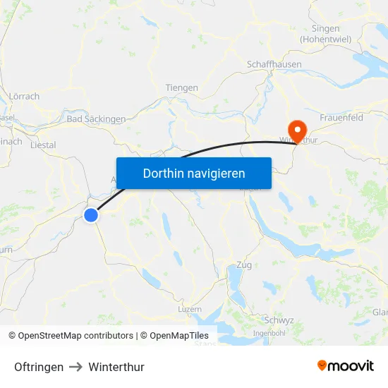 Oftringen to Winterthur map