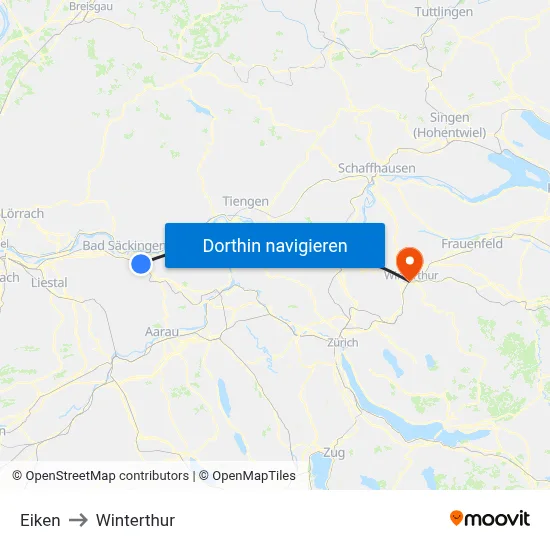 Eiken to Winterthur map