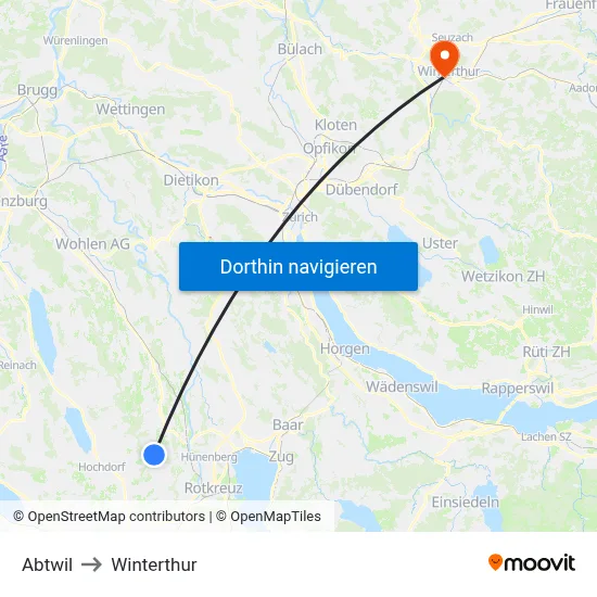 Abtwil to Winterthur map