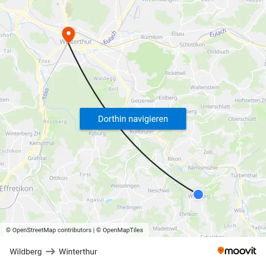 Wildberg to Winterthur map