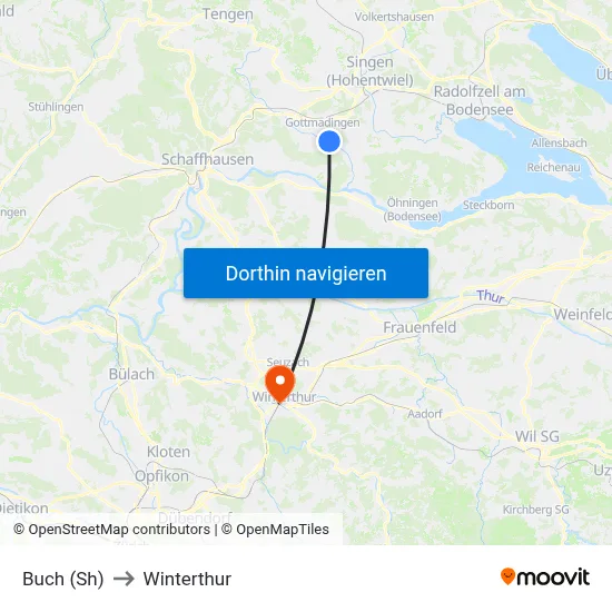 Buch (Sh) to Winterthur map