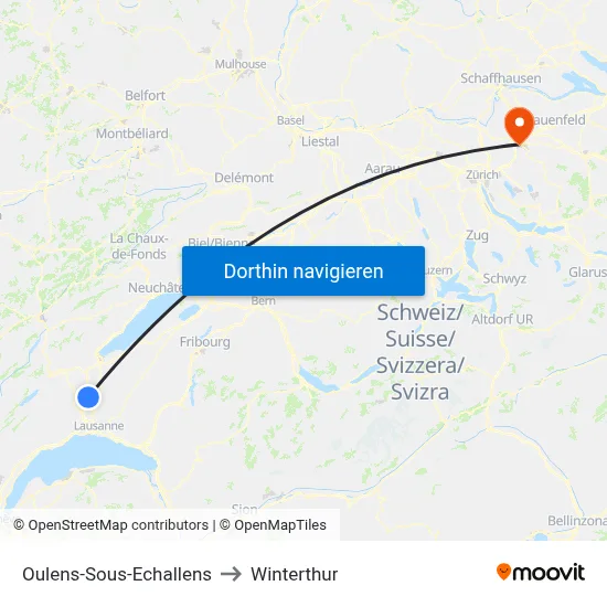 Oulens-Sous-Echallens to Winterthur map