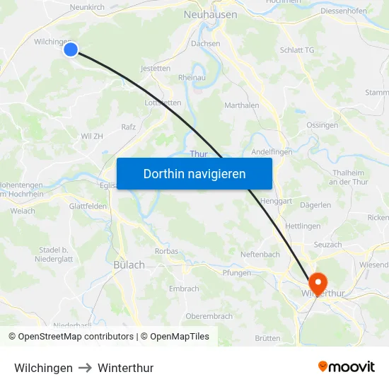 Wilchingen to Winterthur map