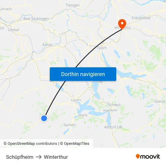 Schüpfheim to Winterthur map