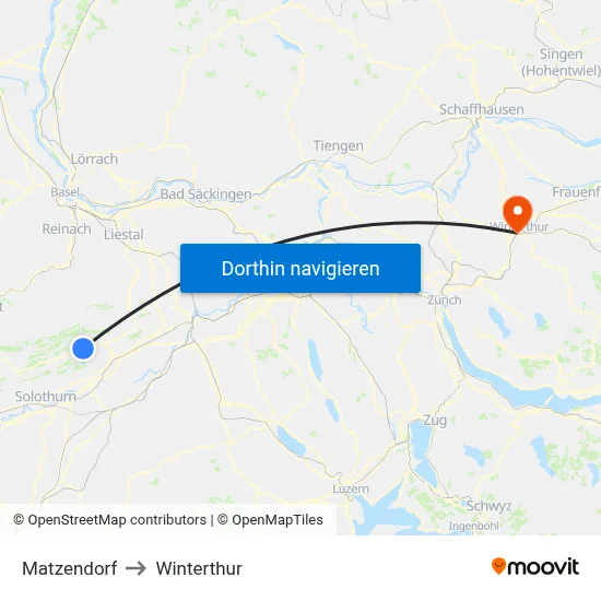 Matzendorf to Winterthur map