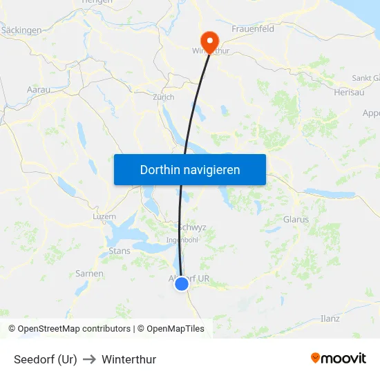 Seedorf (Ur) to Winterthur map