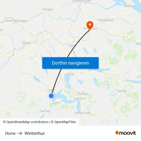 Horw to Winterthur map