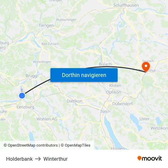 Holderbank to Winterthur map