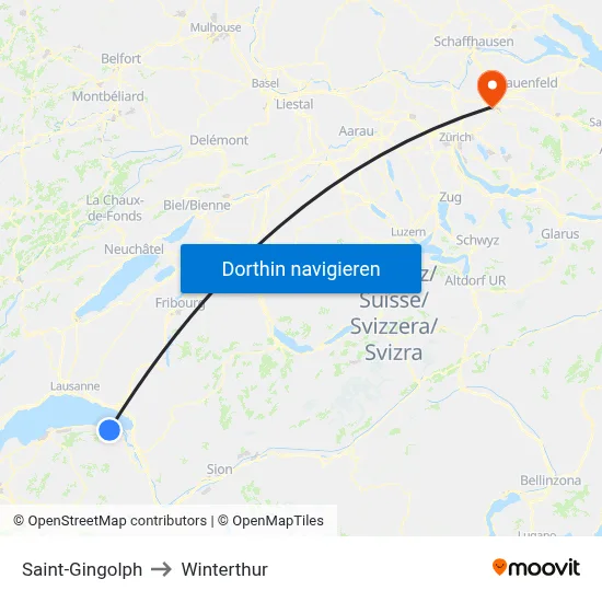 Saint-Gingolph to Winterthur map