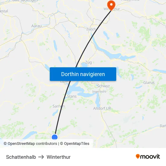 Schattenhalb to Winterthur map