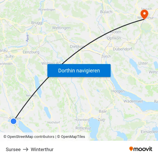 Sursee to Winterthur map