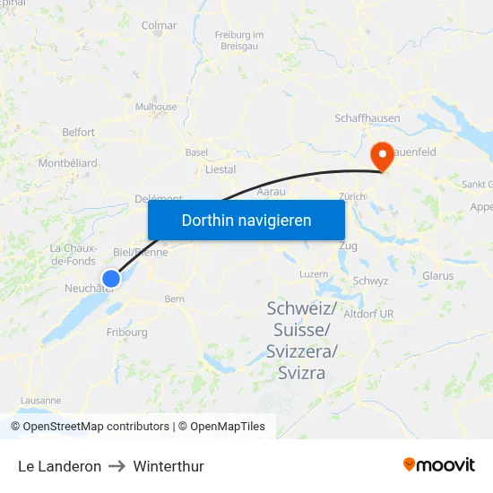 Le Landeron to Winterthur map