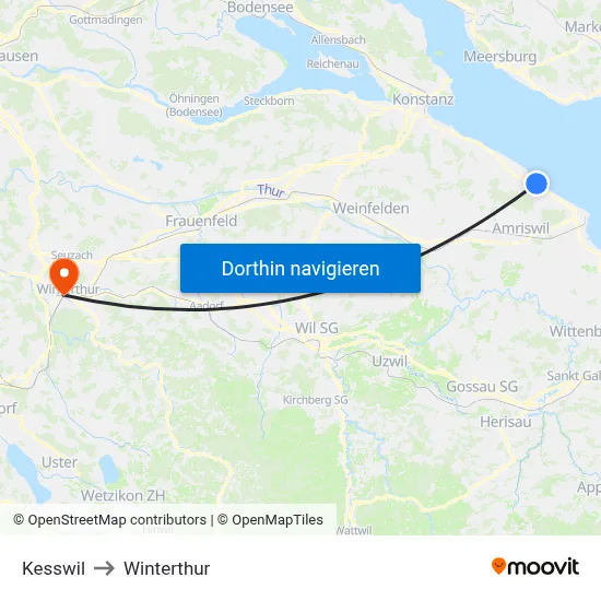 Kesswil to Winterthur map