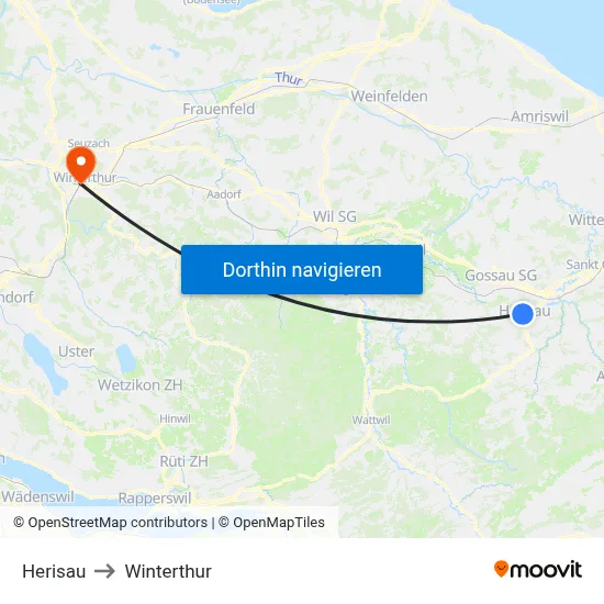 Herisau to Winterthur map