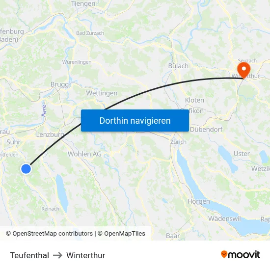 Teufenthal to Winterthur map