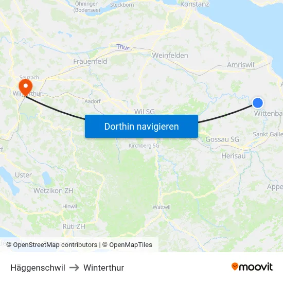 Häggenschwil to Winterthur map
