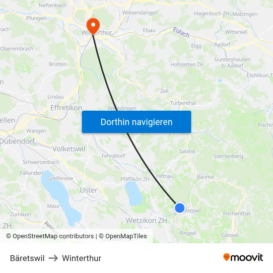 Bäretswil to Winterthur map