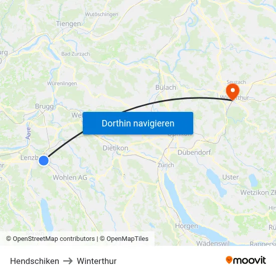 Hendschiken to Winterthur map
