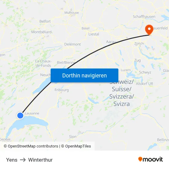 Yens to Winterthur map