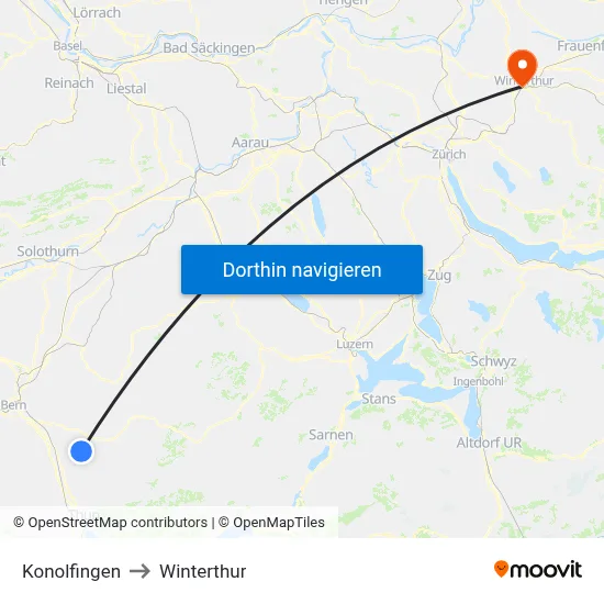 Konolfingen to Winterthur map