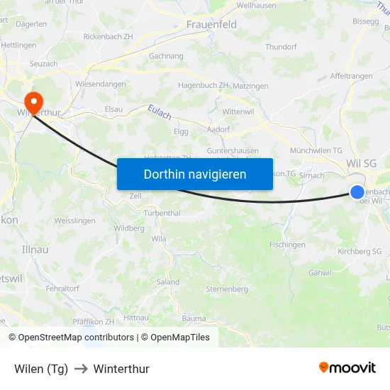 Wilen (Tg) to Winterthur map