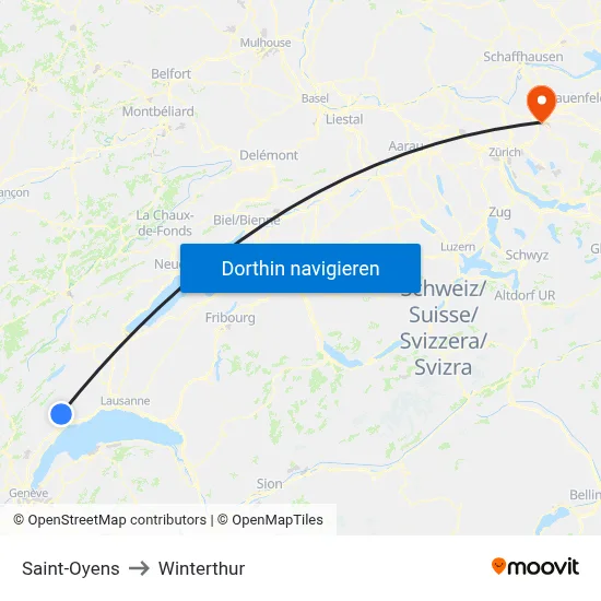 Saint-Oyens to Winterthur map