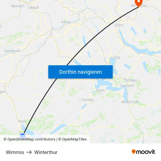 Wimmis to Winterthur map