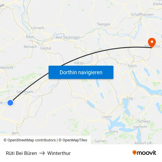 Rüti Bei Büren to Winterthur map
