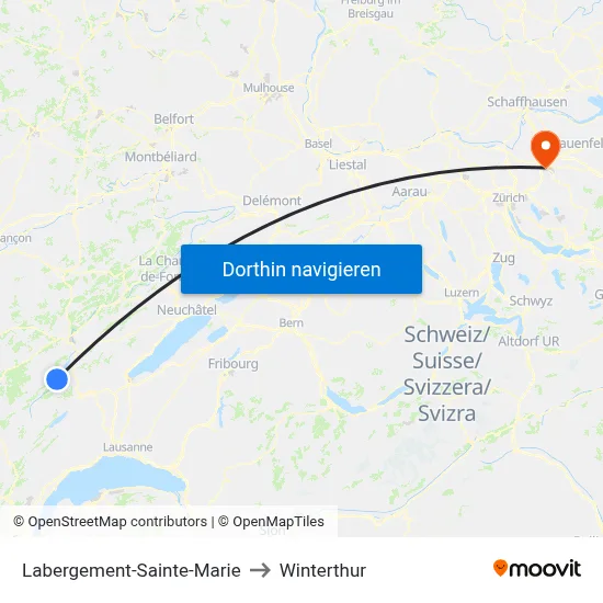 Labergement-Sainte-Marie to Winterthur map