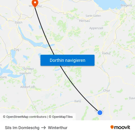 Sils Im Domleschg to Winterthur map