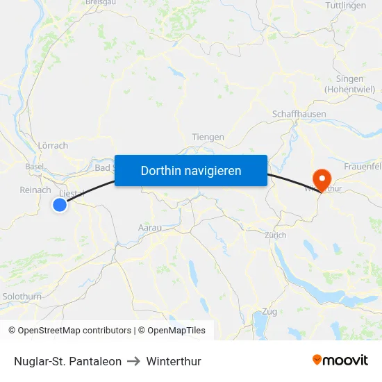 Nuglar-St. Pantaleon to Winterthur map