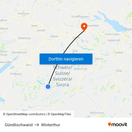 Gündlischwand to Winterthur map