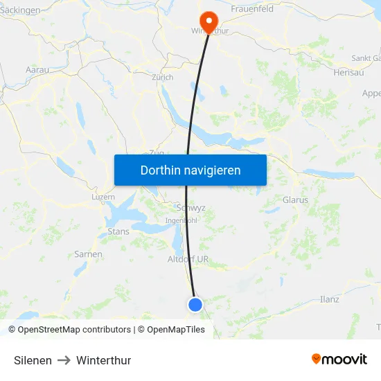 Silenen to Winterthur map