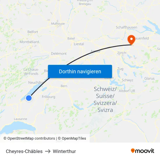Cheyres-Châbles to Winterthur map