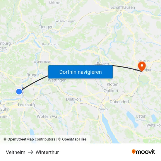 Veltheim to Winterthur map