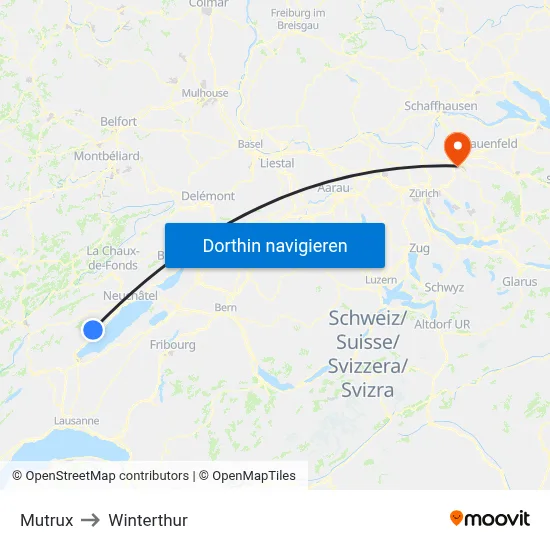 Mutrux to Winterthur map
