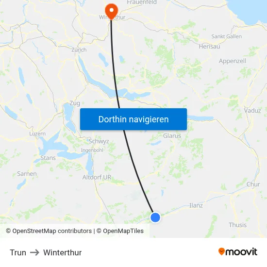 Trun to Winterthur map