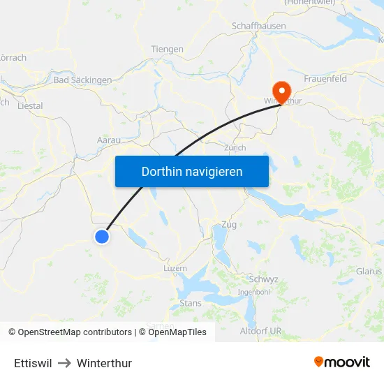 Ettiswil to Winterthur map