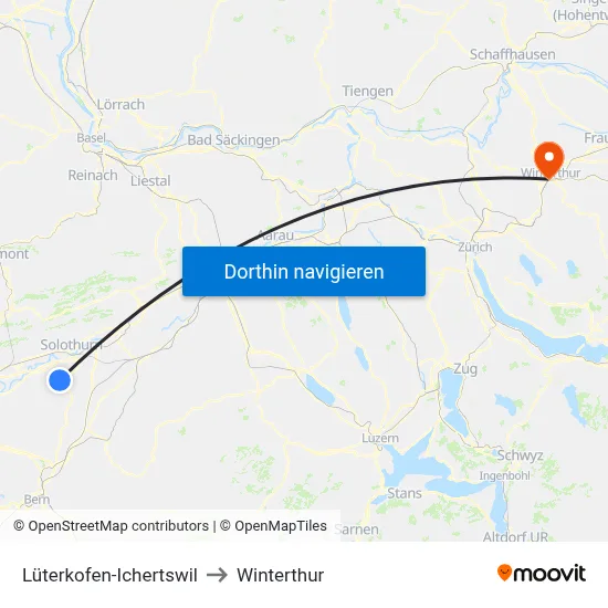 Lüterkofen-Ichertswil to Winterthur map