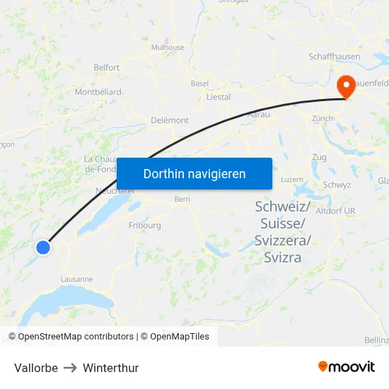 Vallorbe to Winterthur map