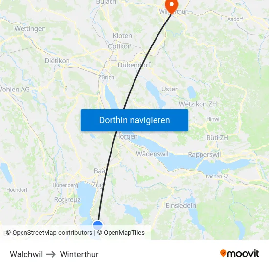 Walchwil to Winterthur map