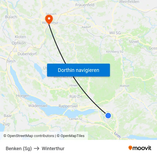 Benken (Sg) to Winterthur map
