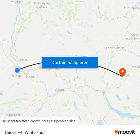 Basel to Winterthur map