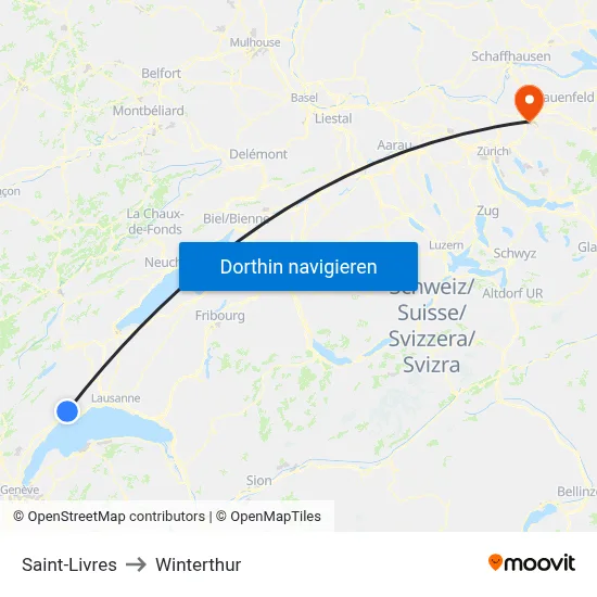 Saint-Livres to Winterthur map
