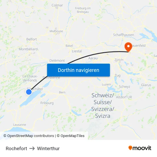 Rochefort to Winterthur map