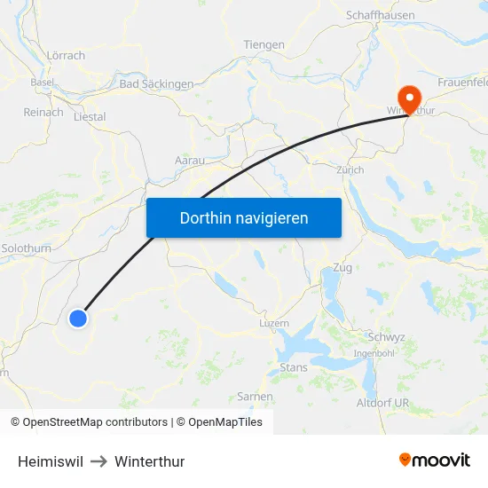 Heimiswil to Winterthur map