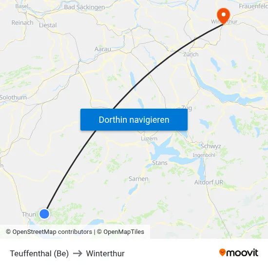 Teuffenthal (Be) to Winterthur map