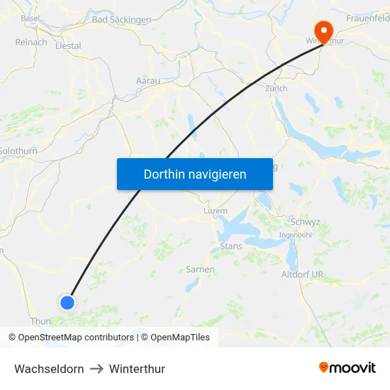 Wachseldorn to Winterthur map