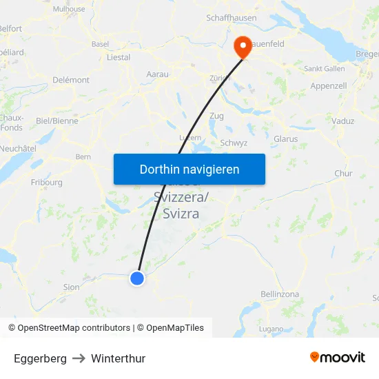 Eggerberg to Winterthur map